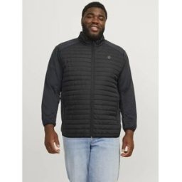 Jack & Jones Veste Multi Quilted Collar Plus Size Black / Detail Set/In Sleeves 2XL Homme