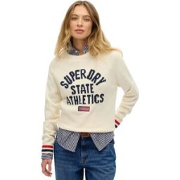 Superdry Pull Slouchy Intarsia Graphic Desert Bone Off White 2XS Femme