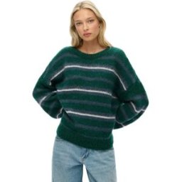Superdry Pull Slouchy Brushed Stripe Pine Green Stripe M Femme