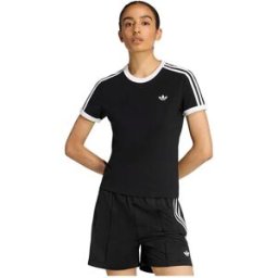 Adidas Originals T-shirt à Manches Courtes 3 Stripes Slim Black / White S Femme