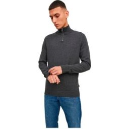 Jack & Jones Pull à Demi-zip Emil Dark Grey Melange S Homme