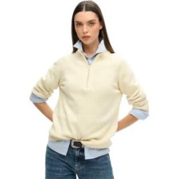 Superdry Pull à Demi-zip Classic Ecru S Femme