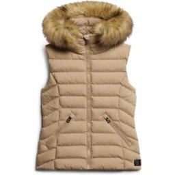 Superdry Gilet Fuji Faux Fur Winter Taupe S Femme