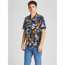 Jack & Jones Chemise à Manches Courtes Flowerpower Resort Navy Blazer L Homme