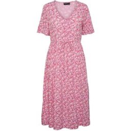 Pieces Robe Midi à Manches Courtes Tala String Tie Hot Pink / Aop Multi Flower XL Femme