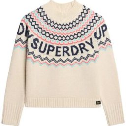 Superdry Pull Fairisle Branded Jumper Island Ecru Multi M Femme