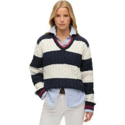 Superdry Pull Stripe Oversized Cable Richest Navy Stripe XL Femme