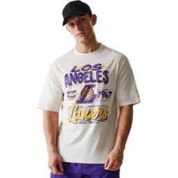 New Era T-shirt à Manches Courtes Nba Graphic Oversized Los Angeles Lakers Light Beige M Homme