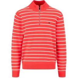 Fynch Hatton Pull à Demi-zip Striped Poppy Red L Homme
