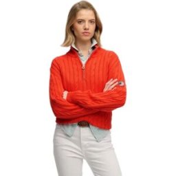 Superdry Pull à Demi-zip Slouchy Cable Grenadine Orange S Femme