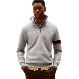 Tommy Hilfiger Sweat à Demi-zip Rwb Insert Medium Grey Heather L Homme