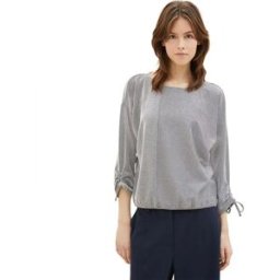 Tom Tailor T-shirt à Manches 3/4 Structured Stripe Small Navy White Stripe XL Femme