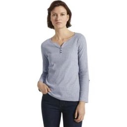 Tom Tailor T-shirt à Manches Longues Henley Offwhite Navy Small Stripe S Femme