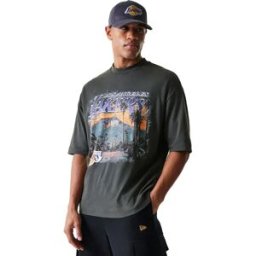 New Era T-shirt à Manches Courtes Nba Washed Graphic Los Angeles Lakers Grey S Homme