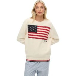 Superdry Pull Americana Flag Crew Cream XL Femme