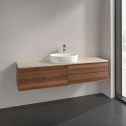 Villeroy und Boch Meuble vasque Villeroy & Boch Antao L25013HM avec éclairage, 4 tiroirs, 1600 x 360 x 500 mm, façade lisse, Noyer chaud / Botticino