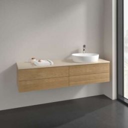 Villeroy und Boch Meuble vasque Villeroy & Boch Antao K27153HN 160 x 36 x 50 cm, percé pour robinetterie, plan vasque couleur Botticino, chêne miel