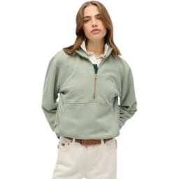 Superdry Sweat à Demi-zip Essential Logo Oversized Lily Pad Green L Femme