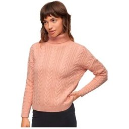 Superdry Pull Drop Shoulder Cable Roll Neck Nappa Pink Twist L Femme