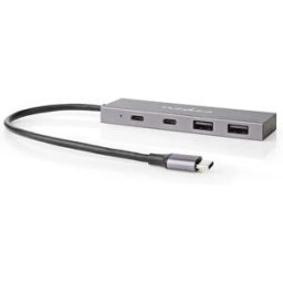 Nedis Hub Usb Uhubu3450at Usb-c 3.2 Gen 2 M-2x Usb-a/2x Usb-c F 4 Ports Alimenté Par Usb 10 Gbps Grey One Size unisex