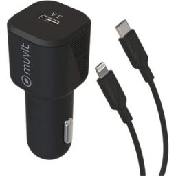 Muvit For Change Chargeur De Voiture Usb-c Pd 20w+usb-c Lighting 2.4a 1m Black One Size unisex