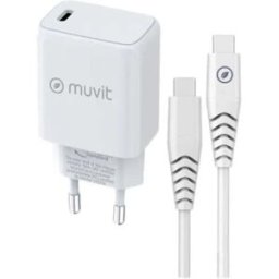Muvit For Change Chargeur Mural Usb-c Pd 25w + Câble Usb-c 1 M 3a White One Size unisex