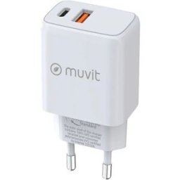 Muvit For Change Chargeur Mural Usb-a Et Usb-c Qc 3.0 18w + Pd 25w White One Size unisex