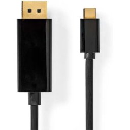 Nedis Ccgb64352bk20 Câble Adaptateur Usb-c Vers Displayport M Usb 3.2 Gen 1 4k@ Plaqué Or 2 M 60hz Black One Size unisex