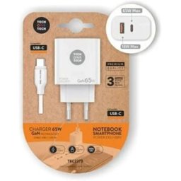 Tech One Tech Gan Pd Tec2273 Chargeur Mural Usb-c Et Usb-c 65w White One Size unisex