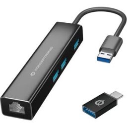 Conceptronic Adaptateur Donn07ba Usb-c 3.1 Vers Rj45/usb-a 3.0 Black One Size unisex