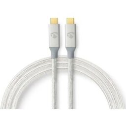 Nedis Câble Cctb64020al20 Usb 3.2 Gen 2x2 Usb-c M-usb-c M 4k@20 Gb/s Tressé Et Plaqué Or 2 M 100w 60hz Silver One Size unisex