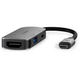 Nedis Ccgb64230gy01 Adaptateur Usb Multiport 3 En 1 Usb 3.2 Gen 1 Usb-c M-hdmi/usb-a F/usb-c F 5 Gbps Nickelé 0.1 M Grey One Size unisex