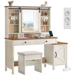 VASAGLE Coiffeuse avec miroir éclairé tabouret et rangements pratiques