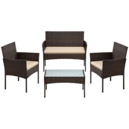 SONGMICS Salon de jardin extérieur 4 pièces, Marron + Taupe