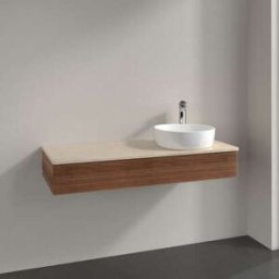 Villeroy und Boch Meuble vasque Villeroy & Boch Antao L12153HM avec éclairage, 1 tiroir, 1200 x 190 x 500 mm, façade texturée, Noyer chaud / Botticino