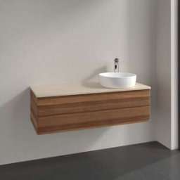 Villeroy und Boch Meuble vasque Villeroy & Boch Antao L23013HM avec éclairage, 2 tiroirs, 1200 x 360 x 500 mm, façade lisse, Noyer chaud / Botticino