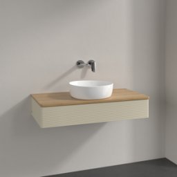 Villeroy und Boch Meuble vasque Villeroy & Boch Antao K09111HJ 100 x 19 x 50 cm, plan vasque couleur chêne miel, laque mate gris soie