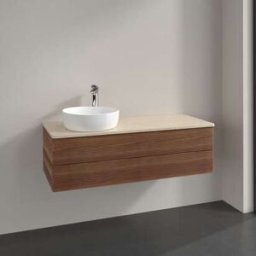 Villeroy und Boch Meuble vasque Villeroy & Boch Antao L22153HM avec éclairage, 2 tiroirs, 1200 x 360 x 500 mm, façade texturée, Noyer chaud / Botticino