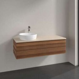 Villeroy und Boch Meuble vasque Villeroy & Boch Antao L22053HM avec éclairage, 2 tiroirs, 1200 x 360 x 500 mm, façade lisse, Noyer chaud / Botticino