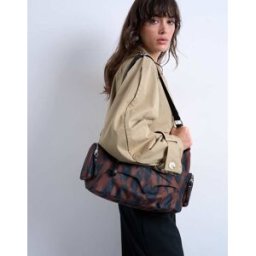 Topshop - Cheryl - Grand sac bandoulière en nylon imprimé léopard-Noir One Size