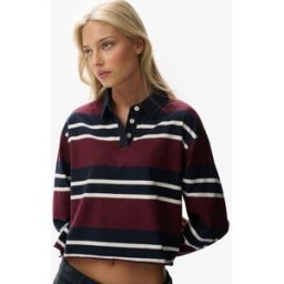 Superdry Femme Polo de Rugby Rayé Court Athletic Essentials Red Taille: 36