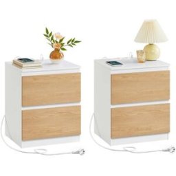 VASAGLE Table de chevet avec 2 prises secteur et 2 ports USB-A, Jaune Amande / 2