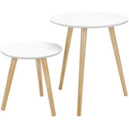 SONGMICS Table de salon rond design, Blanc+Naturel