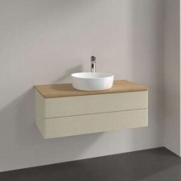 Villeroy und Boch Meuble vasque Villeroy & Boch Antao L20111HJ avec éclairage, 2 tiroirs, 1000 x 360 x 500 mm, façade texturée, laque mate Gris Soie / Chêne Miel