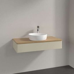 Villeroy und Boch Meuble vasque Villeroy & Boch Antao L09011HJ avec éclairage, 1 tiroir, 1000 x 190 x 500 mm, façade lisse, laque mate Gris Soie / Chêne Miel