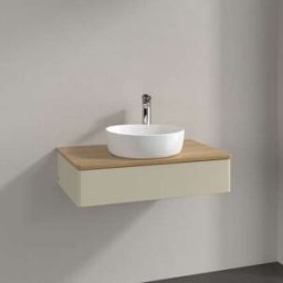 Villeroy und Boch Meuble vasque Villeroy & Boch Antao L08051HJ avec éclairage, 1 tiroir, 800 x 190 x 500 mm, façade lisse, laque mate Gris Soie / Chêne Miel
