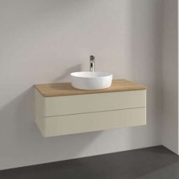 Villeroy und Boch Meuble vasque Villeroy & Boch Antao K20051HJ 100 x 36 x 50 cm, percé pour robinetterie, plan vasque couleur chêne miel, laque mate gris soie