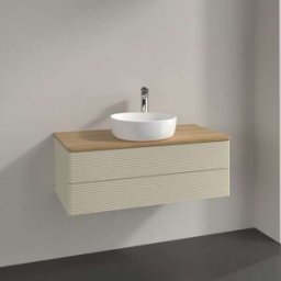 Villeroy und Boch Meuble vasque Villeroy & Boch Antao K20151HJ 100 x 36 x 50 cm, percé pour robinetterie, plan vasque couleur chêne miel, laque mate gris soie