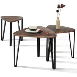 Triangular Coffee Table Drink Rack Set Dark Brown