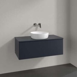 Villeroy und Boch Meuble vasque Villeroy & Boch Antao L31050HG avec éclairage, 1 tiroir, 1000 x 360 x 500 mm, façade lisse, laque mate bleu nuit.
